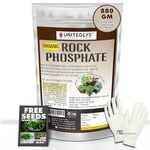 Unitedlys Organic Rock Phosphate Fertilizer 880G with Gloves & Seeds Including Dhaniya, Palak & Methi | All Purpose Crushed Powder For Fruiting And Flowering Plants | Boost Bloom & Fruit