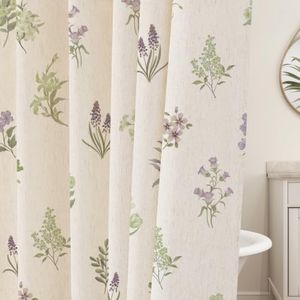 Sage Floral Linen Shower Curtain, Spring Vintage Farmhouse Style, 72x84