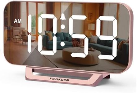Peakeep Slim Digital Mirror Aesthetic Alarm Clock for Bedroom Living Decor, Plug in Electric Clock Big LED Modern Small Table Clock for Office Desk, Battery Backup, 6 Dimmers (Rose Gold)