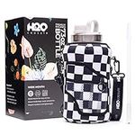 H2O Capsule 2.2L Half Gallon Wide Mouth Water Bottle with Storage Sleeve and Removable Straw - Hydration Tracker Jug with Measurements Marked – Shatterproof BPA-Free, Check Mate