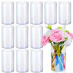 12pcs Glass Cylinder Vases for Centerpieces | 6 Inch Iridescent Flower Vase for Wedding Decorations, Clear Floating Candle Vases in Bulk, Hurricane Candle Holders for Table, Home Décor