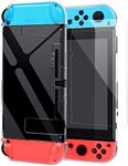 Dockable Protective Cover Case with Screen Protector Compatible with Nintendo Switch, YUANHOT Switch Hard Shell Case and Thumb Grip Caps Accessories, Crystal Plastic Clear Case Protector