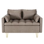 IDEALHOUSE 44” Couch, Faux Leather Sofa with Lift-Up Storage Box, Loveseat with Button Tufted Hand Stitched Cushion & Gold Metal Leg, Couches for Living Room, Dark Brown