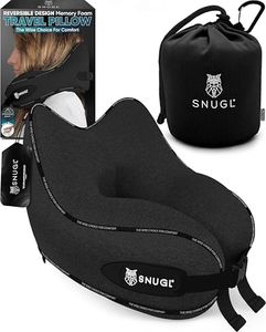 SNUGL Travel Pillow – Travel Neck Pillow for Airplane – Memory Foam Pillows for Sleeping – Flight Essentials & Car Accessories – Includes Carry Bag & Clip (Adult Small – Black)
