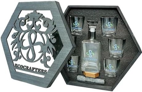 Personalized Company Logo Whiskey Decanter Set Hexagon Hollow Wooden Box Whiskey Glasses Home Bar Liquor Decanter for Men Dad Christmas Father's Day Birthday Retirement Gifts