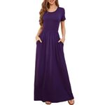 AUOMITH Women’s Long/Short Sleeve Loose Plain Maxi Casual Empire Waist Long Dresses with Pockets, Purple, Medium