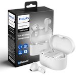 PHILIPS True Wireless Earbuds, TWS Bluetooth 5.3 Headphones, 13mm Drivers, AI Mic for Clear Calls, IPX4 Waterproof, 15 Hours Playtime, Compatible w/iPhone Android & Bluetooth Devices, TAT1138 White