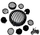 OBEROI'S TRADERS Hunter 350 Bike LED Cnc Metal Front Rear Fancy Headlight Grill/Jali Cover Set With Tail Lamp, Indicator Cup Compatible For Royal Enfield Hunter 350 (Set Of 10)