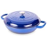 Shallow Cast Iron Casserole with Lid – Non Stick Dutch Oven Pot, Oven Safe up to 500° F – Sturdy Ovenproof Stockpot Cookware – Enamelled Cooking Pot – Dark Blue, 5-Quart, 32cm – by Nuovva