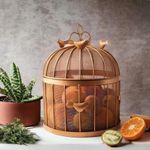 Ezzu Crafts Countertop Fruit and Vegetables Basket with Lid, Bird and Jaali Design Fruit Storage Basket for Kitchen, Dining Table