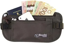 Boxiki Travel Money Belt - RFID Blocking Money Belt and Safe Waist Bag, Secure Fanny Pack for Men and Women, Fits Passport, Wallet, Phone and Personal Items. Running Belt, Waist Pack (Brown)