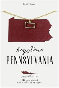 Lucky Feather Pennsylvania Shaped State Necklace, 14K Gold-Dipped Pendant on Adjustable 16”-18” Chain