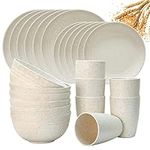 Wheat Straw Dinnerware Sets for 6, Osonm 24PCS Lightweight Unbreakable Plastic Plates Bowls Cups Sets, Dishwasher Microwave Safe Dishes Set for Camping, RV, Picnic, Kitchen, Great for Kids & Adults