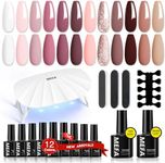 MEFA 19 Pcs Gel Nail Polish Kit with U V Light, 12 Colors All Seasons Nude Milky White Soak Off Gel Polish Nail Set with Base Top Coat Essential Manicure Tools Beginners Salon Nails DIY Art