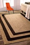 V.V.S. Enterprises Natural Jute and Cotton Reversible Hand Woven Decorative Rug/Durry/Carpet/Mat for Kitchen/Home (Beige & Black, 5 x 7 Feet)