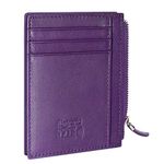 flintronic Credit Card Wallet, RFID Blocking Genuine Purple Leather Card Holder Anti Theft (1 Zipper compartments, 6 Card Slots & 1 ID/Photo Window) Slim Pocket Purse