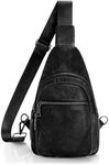 LEACOOLKEY Small Sling Bag for Women Leather Fanny Packs Crossbody Bags Trendy Women's Chest Bag for Traveling Anti-Theft Sling Purse
