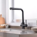 B Backline Brass Kitchen Mixer tap with RO Drinking Water Outlet | Double Lever Faucet for Kitchen Sink | Sink Tap with 360° Spout Rotation | Hot & Cold Kitchen Sink Faucet (Black Matt)