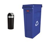 Umbra Venti 16.5-Gallon Swing Top Kitchen Trash Can + Rubbermaid Commercial Slim Jim 23-Gallon Recycling Container (Blue)