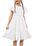 Flypigs Girl's Elegent Princess Dress Summer Dresses A-line Ruffle Short Sleeve Swing Dresses for Kids 7-8 Years White