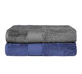 FRESH FROM LOOM 500 GSM Towels for Bath | High Water Absorber & Quick Dry | Ultra-Premium |100% Pure Cotton | Skin Friendly & Soft Men & Women Bath Towel Set (27 x 54 inch | Blue and Grey) - 2pc