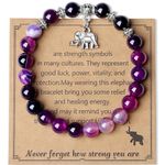 MAIBAOTA Elephant Gifts for Women, Elephant Bracelet, Inspirational Gifts, Strength Bracelets for Women, Anxiety Relief Bracelet, 8 mm Stretch Natural Purple Agate Beaded Bracelets