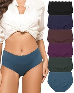 Lot 6 Culotte sans Couture Femme Invisible Milieu Taille Slip Dim sous Vêtements Doux Hipster Confortables Bikini