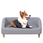 Large Dog Couch/Dog Beds with Wearproof PU Fabric/Sturdy Dog Sofas and Chairs/Wooden Frame Pet Couch/Pet Sofa Bed with Solid Wooden Leg for Medium Dog Rest Using (Grey)