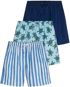 Real Essentials 3 Pack Mens Big Tall Swim Trunks Shorts Men Short Beach UPF Swimwear Swimming Swimsuit Bathing Suit Pool Mesh Lining 7 Inch Inseam Surf Verano