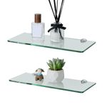 SAYAYO Floating Shelves Set of 2 Wall Mounted 6MM Tempered Transparent Glass Shelf for Wall with Chromed Shelf Brackets for Home Decor Bathroom Kitchen Bedroom 30CM/12-Inch