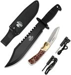 MOSSY OAK 15-inch Survival Bowie Knife & Folding Pocket Knife, Fixed Blade Hunting Knife with Sheath, Sharpener and Fire Starter Inculded, Tactical Knife for Camping, Hunting, Outdoor