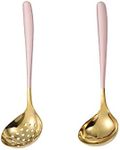 MBBITL Pink Gold Soup Ladle Colander Slotted Spoon Set Skimmer Strainer Stainless Steel Gravy Hot Pot Server