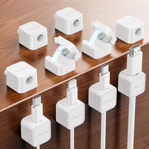 MRGLAS 10-Pack Magnetic Cable Clips Cord Organizer [1s Lock] Cable Holder Clips -Desk Cable Management [Cable Smooth Adjustable], Adhesive Wire Organizer Keeper for Nightstand Desktop Wall Car Office