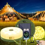 Camping String Lights, Portable Waterproof Solar Powered Camping Light with Snap Hook, 33ft String Camp Lantern with USB Rechargeable 3600mAh Power Bank with Remote for Camp Kitchen, Yard Decorations