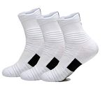 Yoknatt Performance Ankle Athletic Socks Youth Basketball Socks for Mens Boys Crew Socks Cushion Sports Cycling Compression Socks 3 Pack White