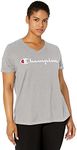 Champion Women's Plus Jersey V-Neck Tee, Script Logo, Oxford Gray-y07245, 4X