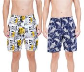 hotfits Men's Casual Cotton All Season Soft Feel Fabric Printed Regular Shorts, Workout Shorts, Elastic Waist Running Shorts with 2 Side Pockets - Pack of 2 - M