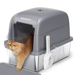 Meowant Stainless Steel Cat Litter Box, Extra Large 3-in-1 Enclosed/Open Top Metal Litter Box with Lid, Odorless Cat Litter Pan with High Sides for Big Cats, Non-Sticky, Anti-Leakage, Easy Cleaning