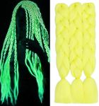 Itsuhair Jumbo Braiding Hair Yellow Jumbo Braiding Hair Extensions Glow in the Dark Braiding Hair 24inch 3pcs Colored Synthetic Hair Extensions for Braids Neon Jumbo Braiding Hair