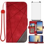 Asuwish Compatible with Samsung Galaxy Note 8 Wallet Case and Tempered Glass Screen Protector Leather Flip Card Holder Stand Cell Accessories Phone Cover for Glaxay Note8 Not S8 Galaxies Gaxaly Red