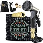 Garden Hose,75FT Hose Pipe,Expandable Garden Hose,Water Hose with Double Latex Core Pipe/Solid Brass Fitting/Metal Hose Pipe Spray Gun Nozzle,Magic Hose for Gardening/House/Car/Floor/Yard/Pet Washing