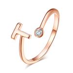 HUASAI Ross Gold Initial Ring for Women Adjustable 26 Stackable Alphabet Rings with Initial Name Knuckle Ring for Bridesmaid Gift