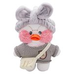 Tittaty Duck Costume Plush Toy, Christmas Cartoon Doll, Cute Clothing with Headwear Bag Glasses, Birthday Gifts for Family (Grey)