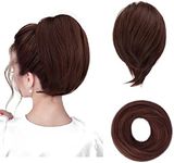 BARSDAR Chestnut Hair Bun Extensions - Synthetic Fully Short Straight Ponytail Hair Bun Extensions for Women - Elastic Messy Hair Bun Scrunchies Hairpieces Daily - Dark Reddish Chestnut