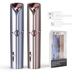 Facial Hair Remover for Women Upgraded, USB Rechargeable Painless Hair Trimmer, Portable Flawless Electric Epilator (Rose Gold+Blue(2 pcs))