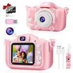 Kids Camera Digital Camera for Girls Boys, Toddler Video Camera 1080P HD 2.0 Inch IPS Screen with 32GB SD Card, Age 3-12 Childrens Camera Birthday Christmas Toys Gifts for 3 4 5 6 7 8 Year Old (Pink)