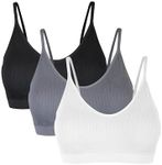 Basic Treasure Set of 3 Women's Seamless Comfort Bra, Bustier Without Underwire, with Removable Padding, Seamless, Padded and Soft Bra, Spaghetti | Black, Grey and White, L