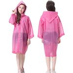 Rain Ponchos Raincoats for Kids, 2 Packs Rain Coats Jacket Reusable with Hood for Boys Girls Disney Hiking Camping Outdoor, 2 Pink