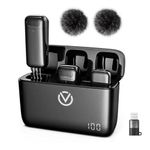 VOOK Wireless Mic with Noise Reduction for Video Recording, Support Type C Android & iPhone, Dual Channel Mic Wireless | Mics for YouTube Wireless | Charging Case Included (VOOKLM1-B)