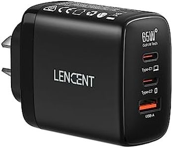 LENCENT USB C Fast Charger, 65W PD GaN3 Fast Wall Charger, 3-in-1 USB Power Adapter AUS Plug, PPS Type-C Charger Compatible with iPhone, Mac Book Air, Laptop etc.(Black)